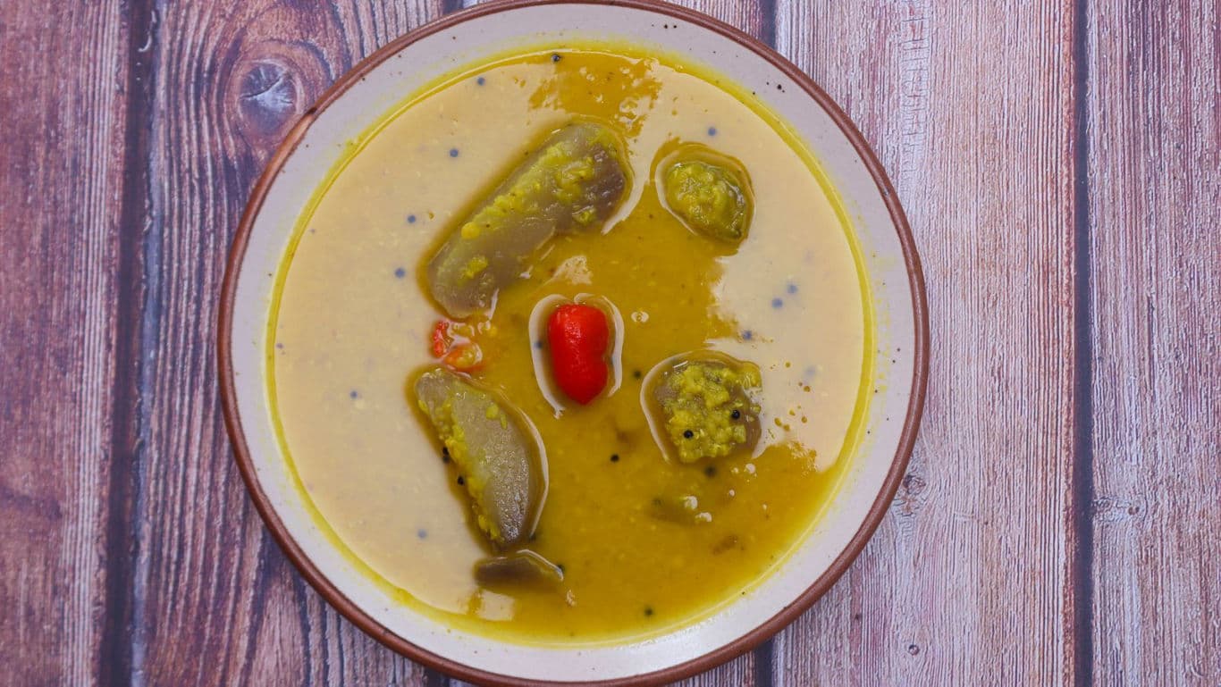Traditional Indian Sambar with Vegetables on Plate