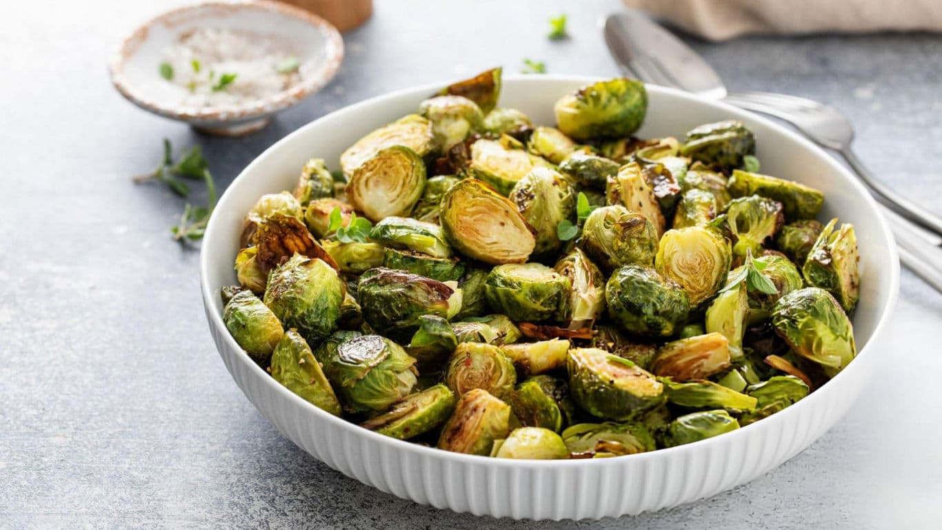 Roasted Brussels Sprouts in White Bowl