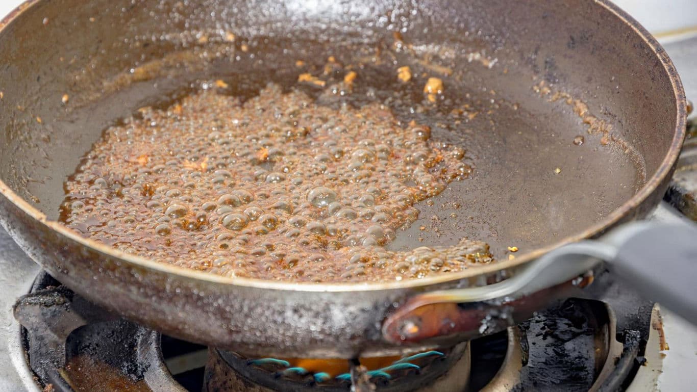 Close-up of a frying pan on stove
