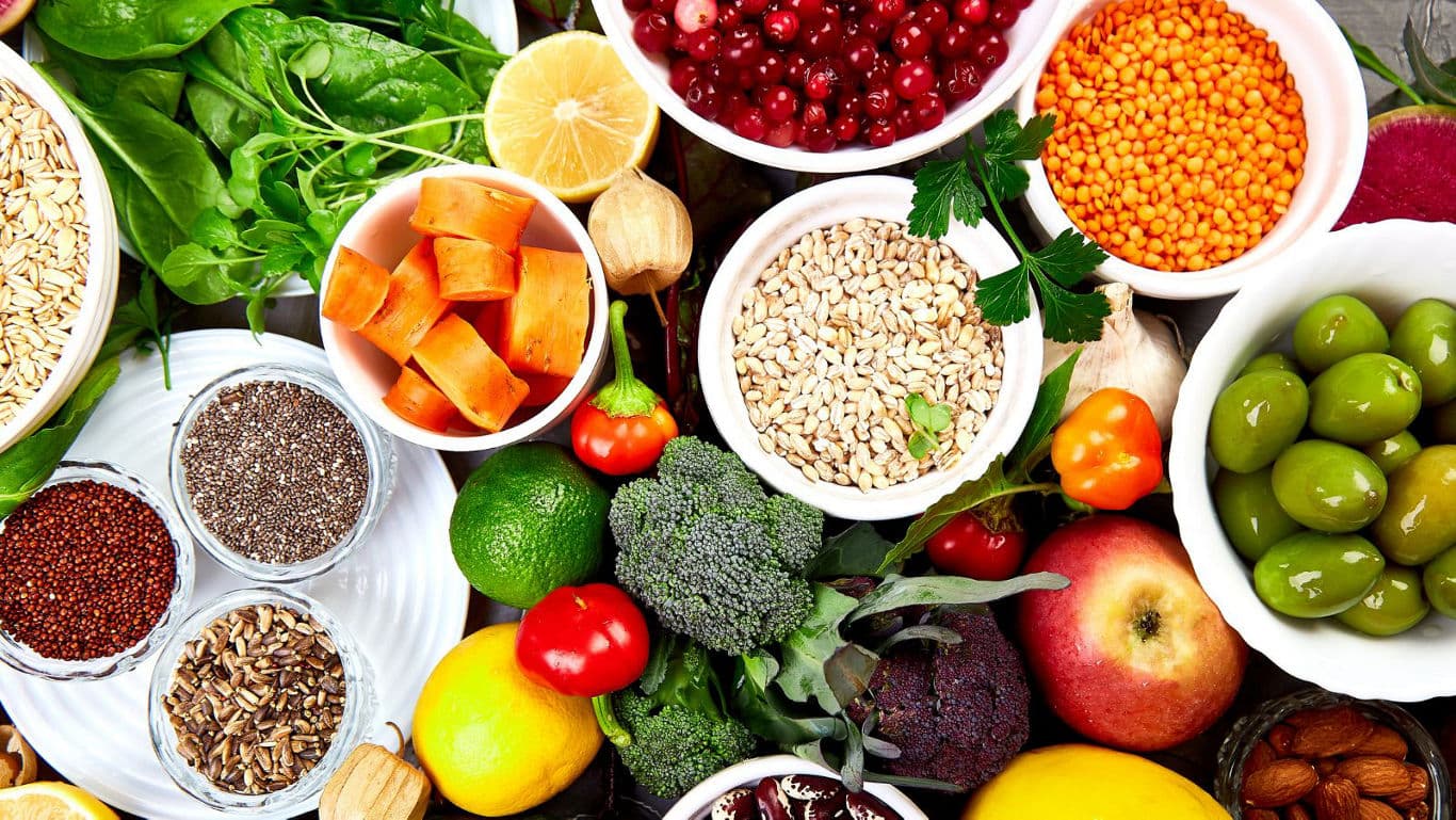 Colorful assortment of fresh healthy foods