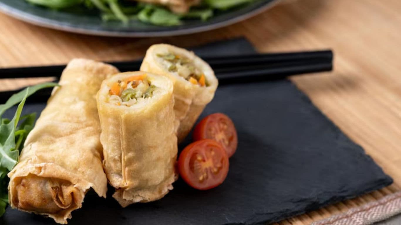 Vegetable Spring Rolls with Fresh Tomato Garnish