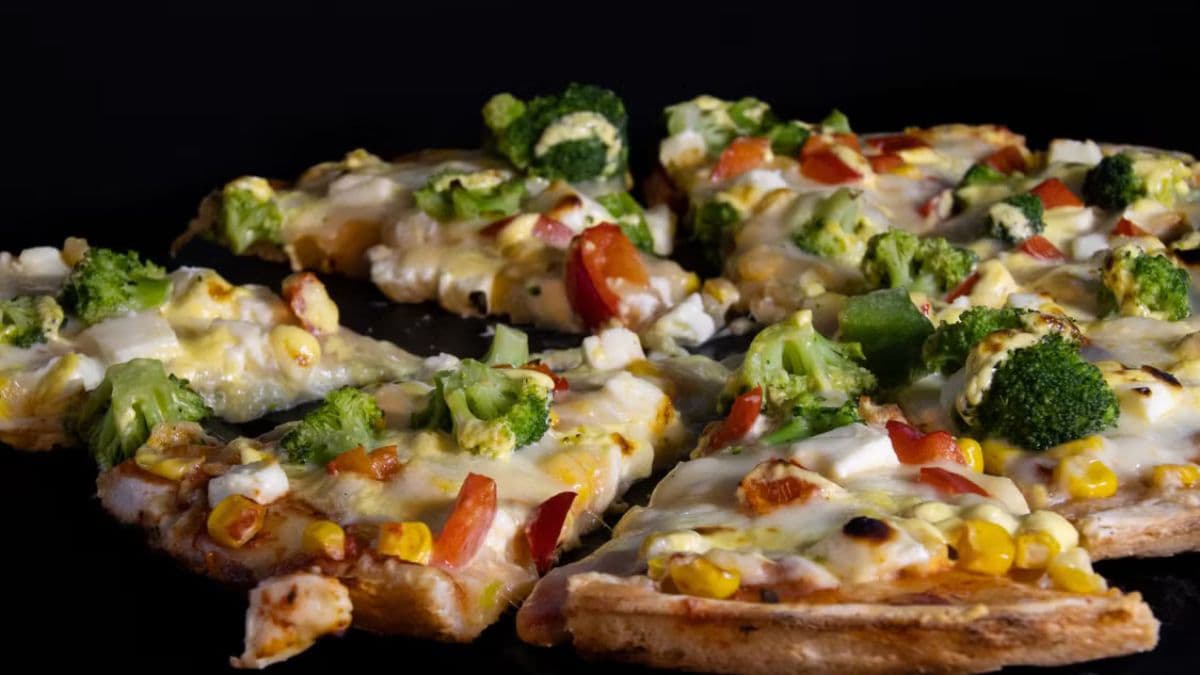 Close-up of veggie pizza recipe