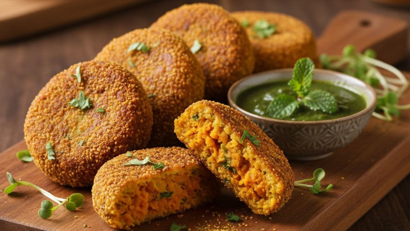 Vibrant indian tiffin box with jowar aloo parathas, bajra methi theplas and more.