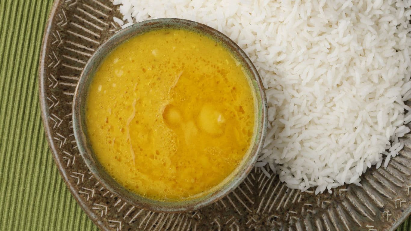 Bowl of Yellow Curry with Steamed White Rice