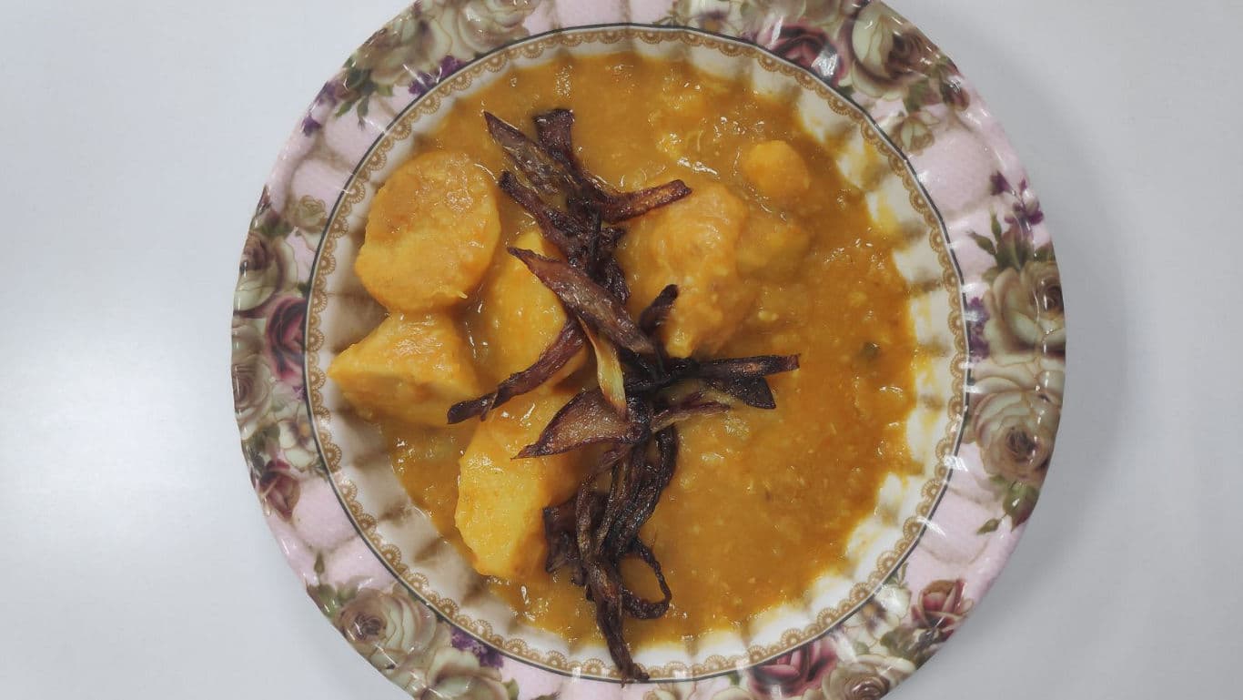 Hearty stew with root vegetables and onions