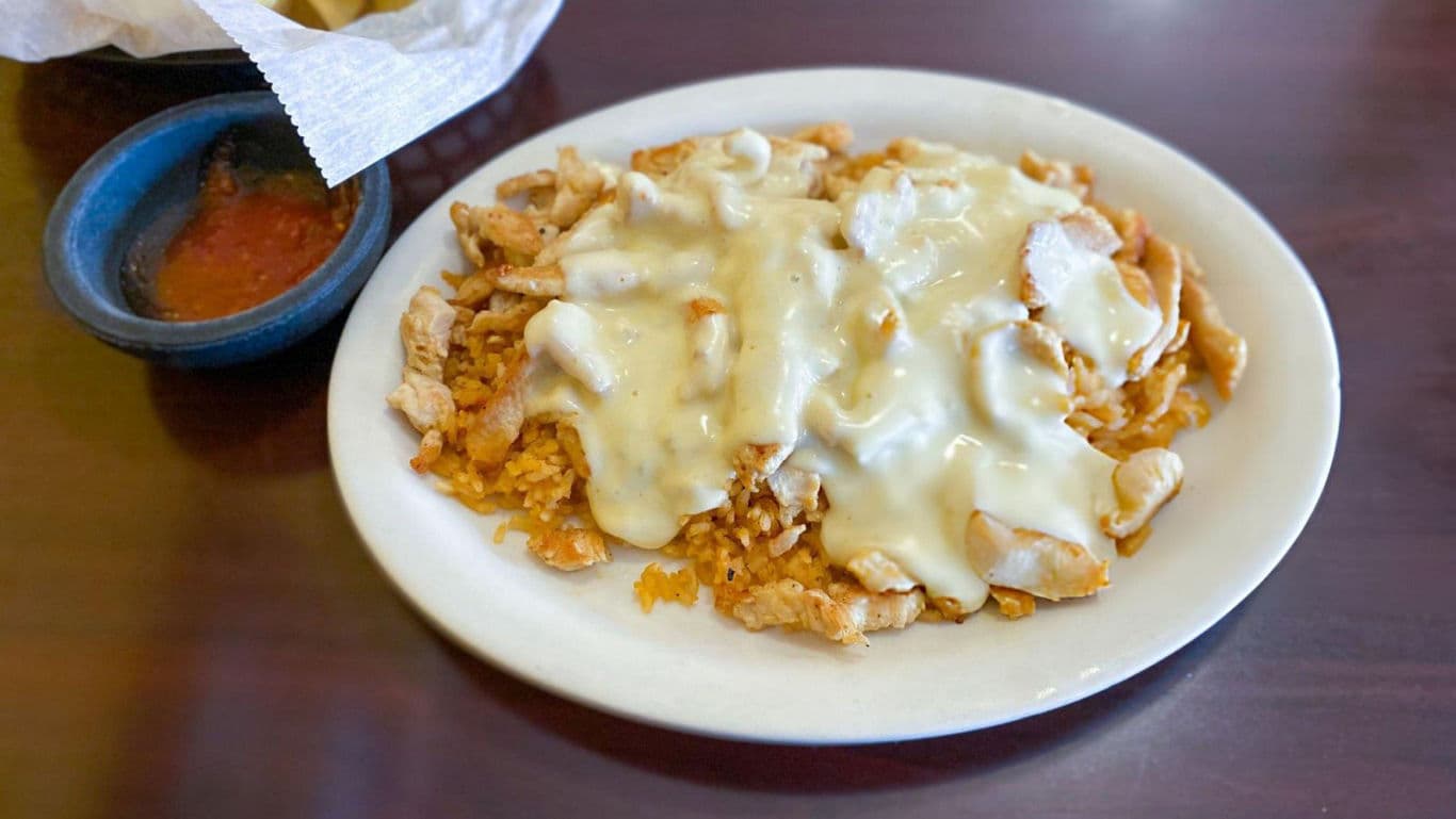 Chicken and Rice with Melted Cheese Sauce