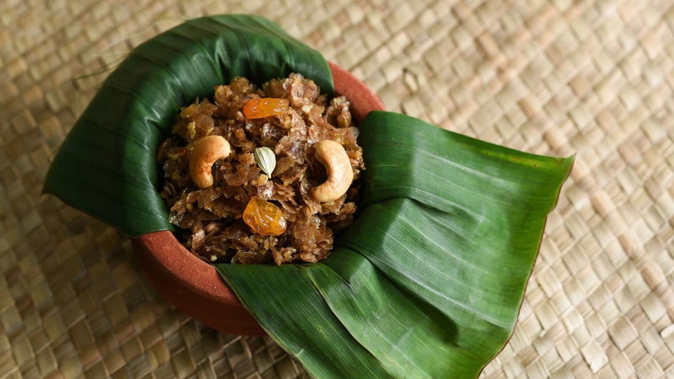 Traditional Indian Sweet Served in Clay Bowl with Banana Leaf