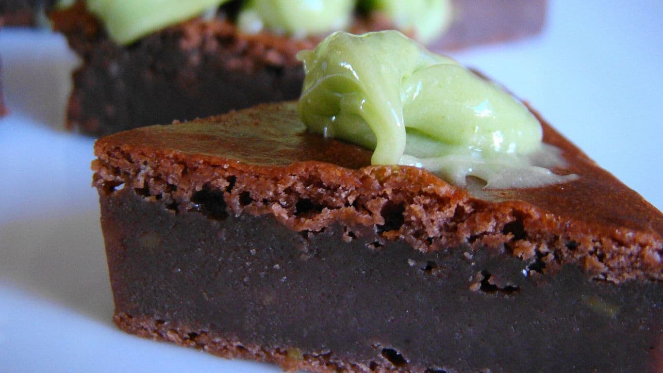 Chocolate Brownie Slice with Green Frosting Topping