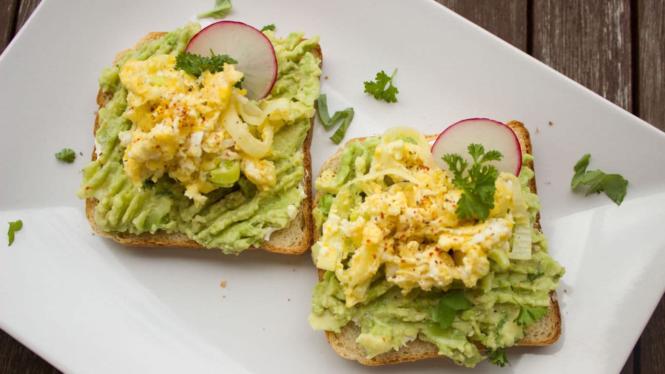 Avocado toast with scrambled eggs