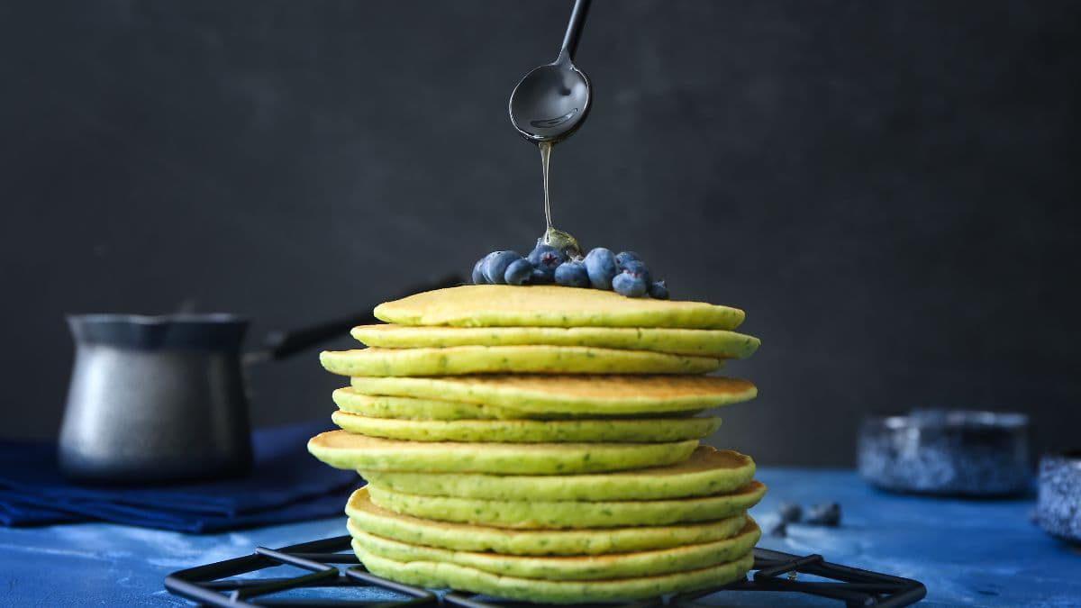 Stack of green avocado pancakes