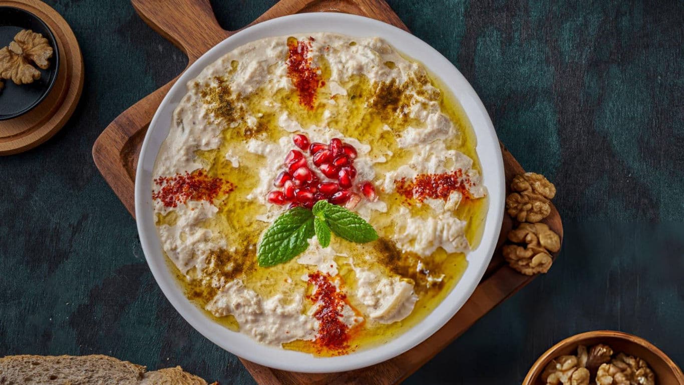 Creamy Middle Eastern Dip with Pomegranate Garnish