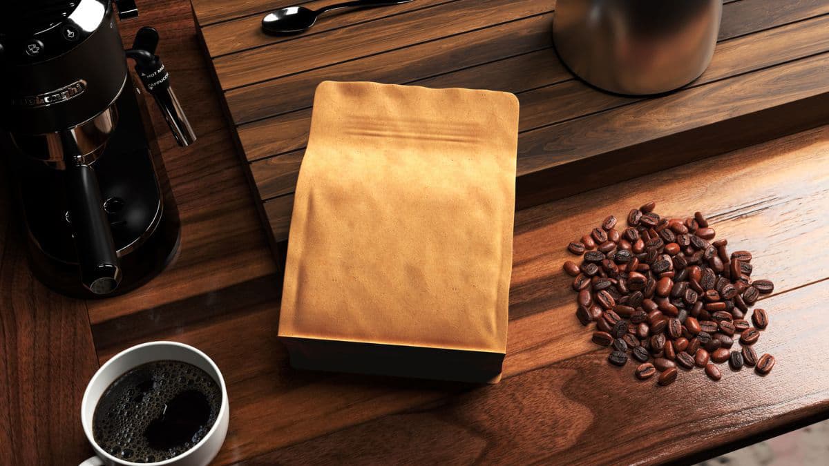 coffee pouch, cup, and machine