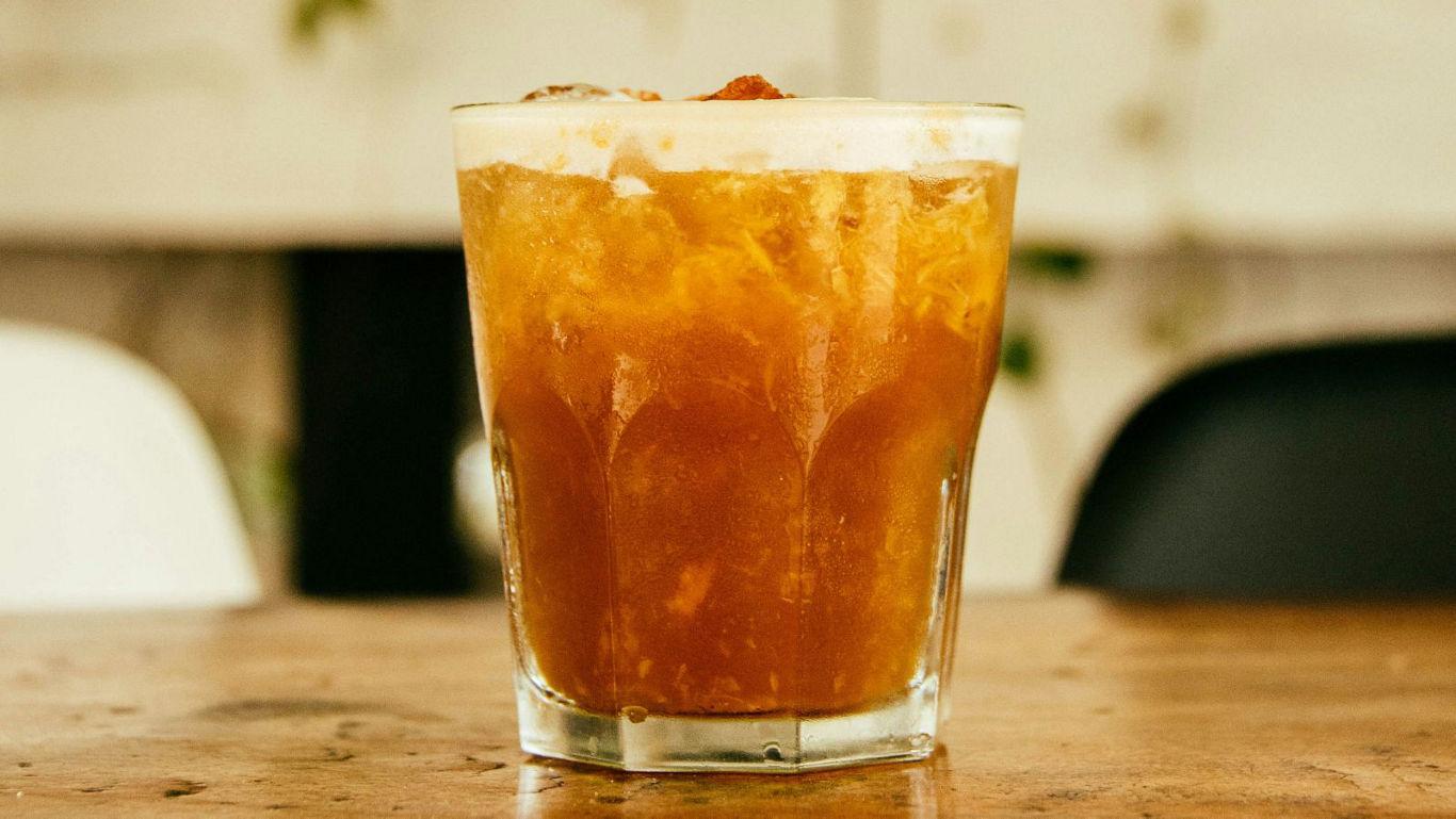 Iced coffee in a clear glass