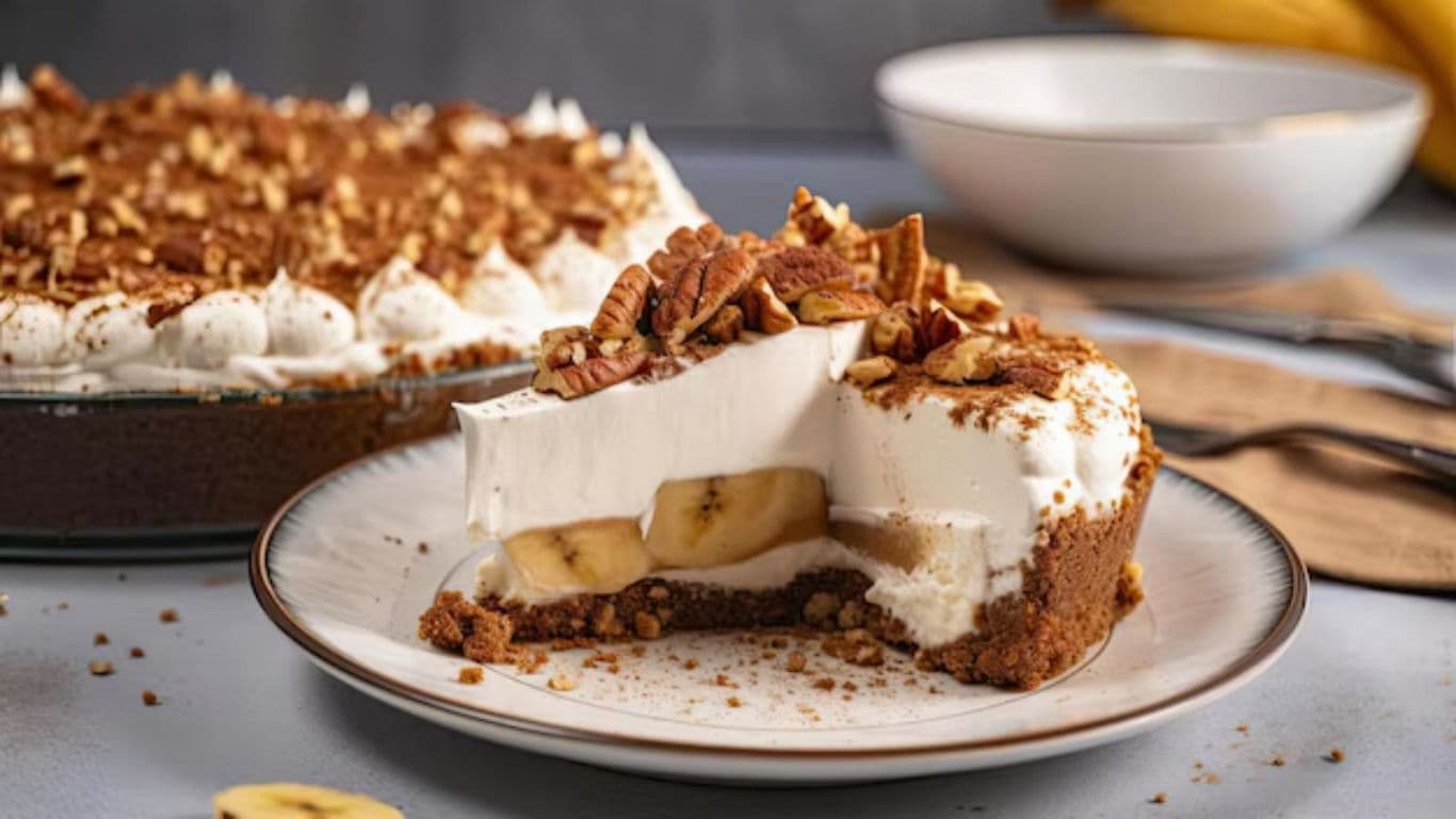 Slice of Banana Cream Pie with Whipped Topping