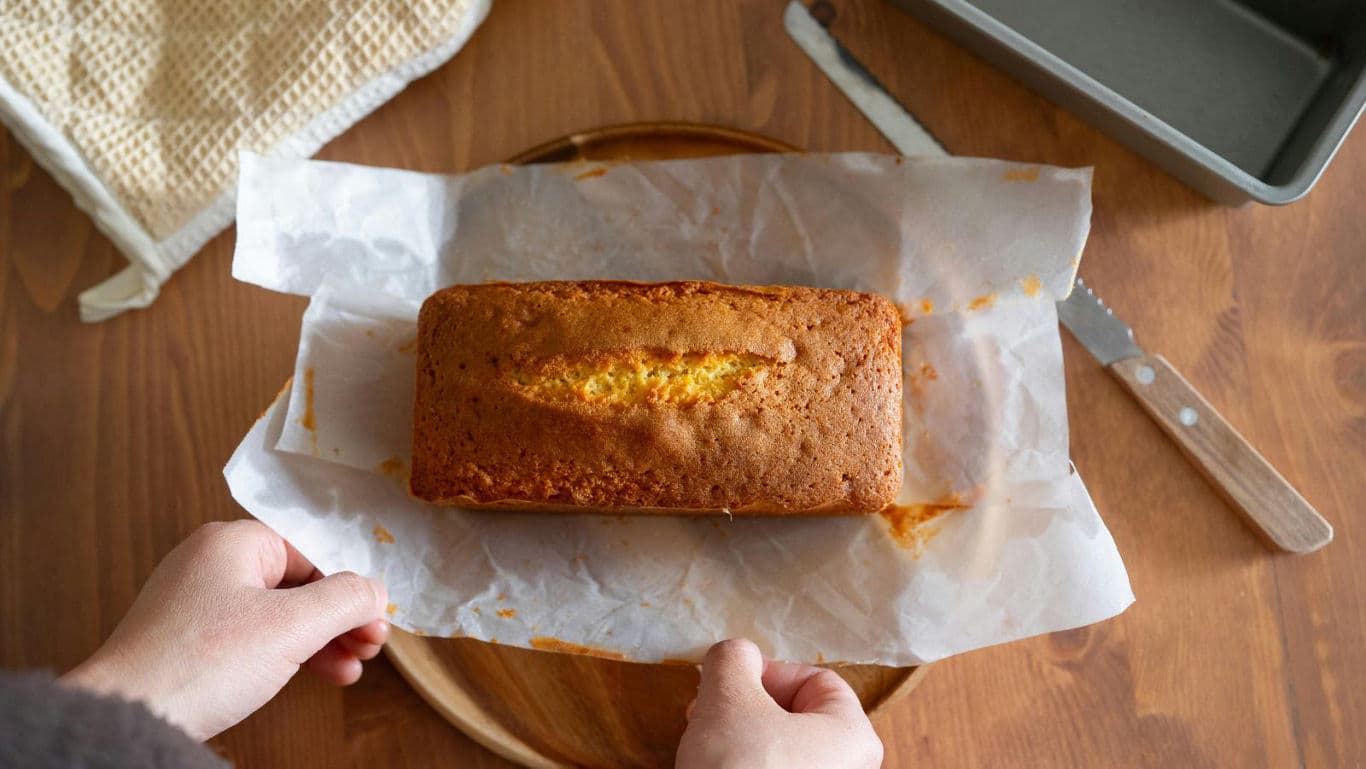 Homemade loaf cake on parchment paper