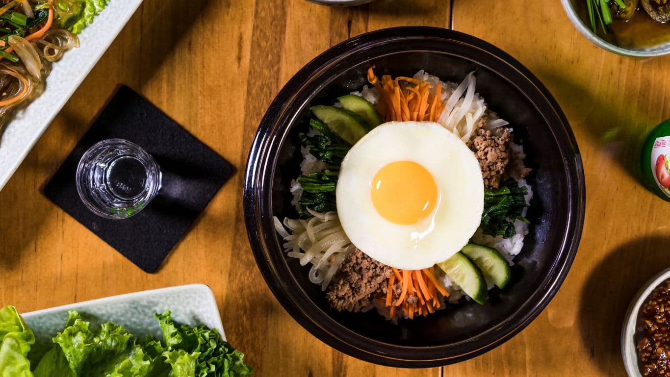 Korean Bibimbap Rice Bowl with Fried Egg Topper