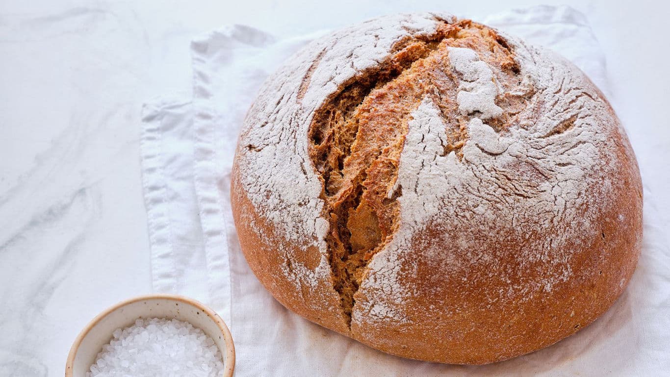 Rustic round loaf of crusty bread