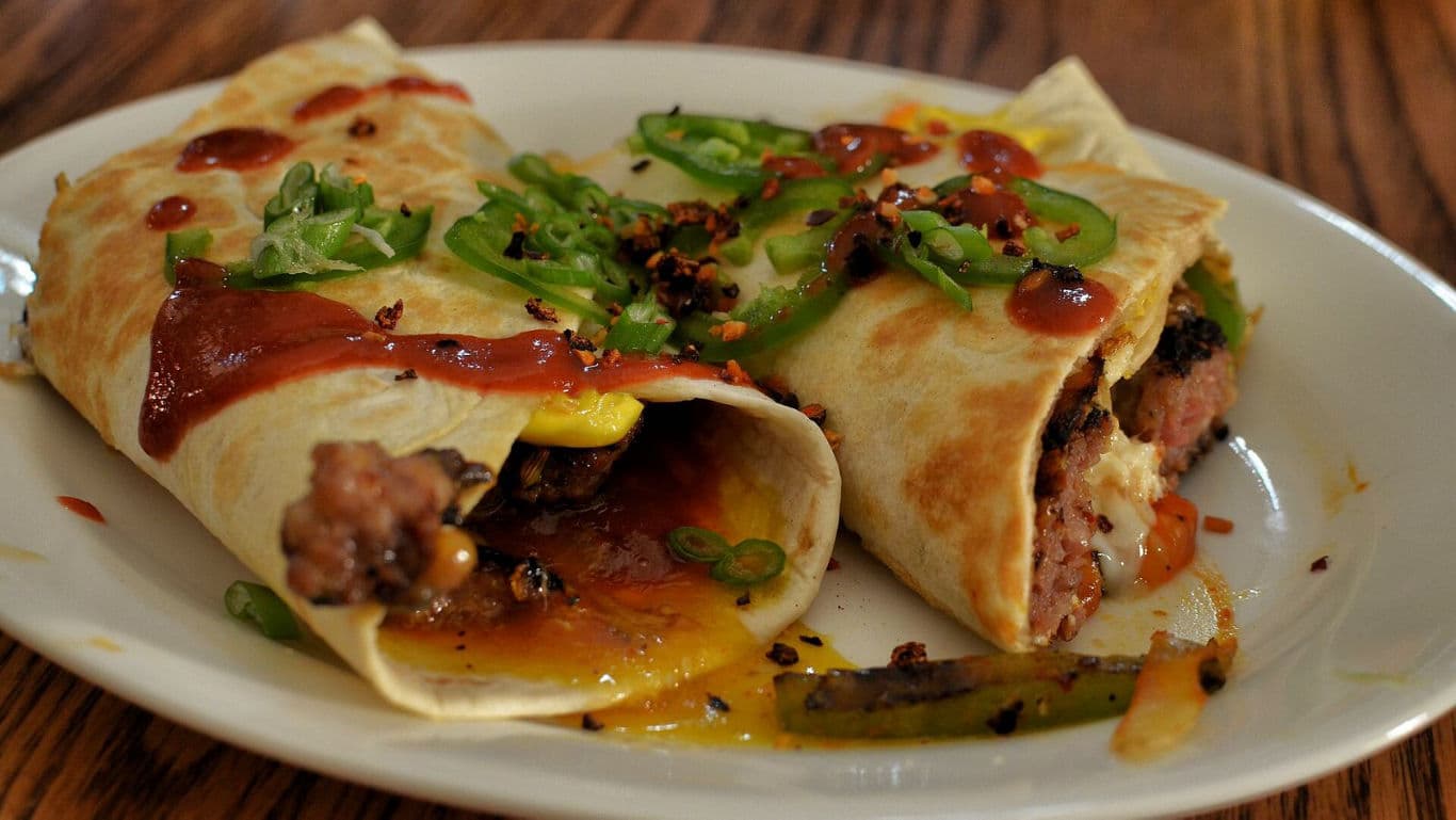 Grilled Beef Burritos with Peppers and Sauce