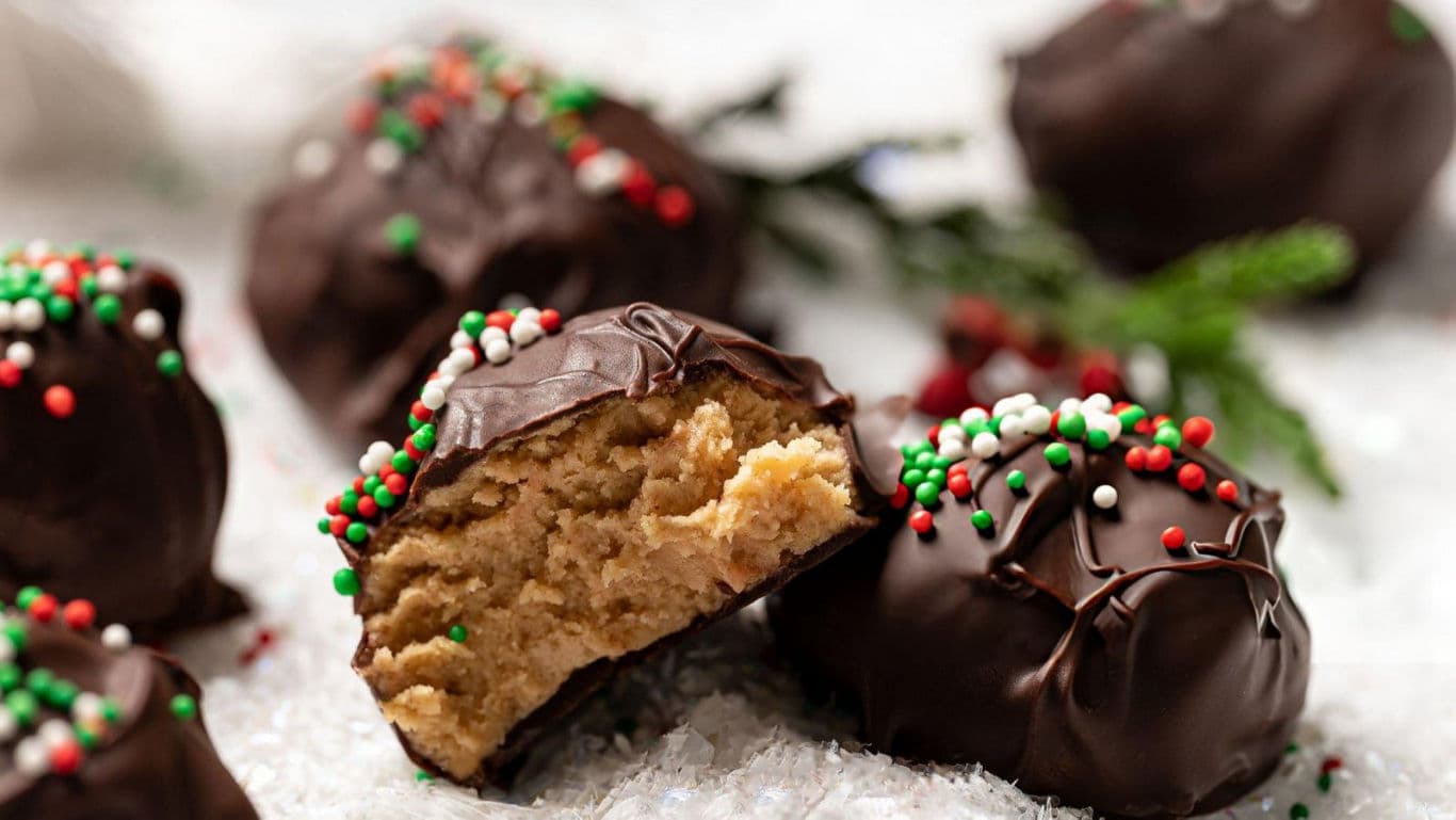 Chocolate-covered holiday treats with sprinkles