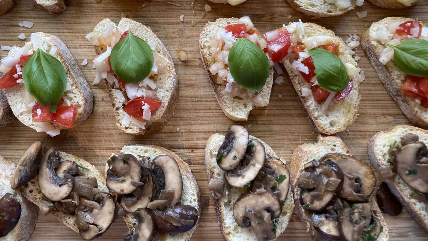 Assorted Bruschetta with Tomato Basil and Sautéed Mushrooms