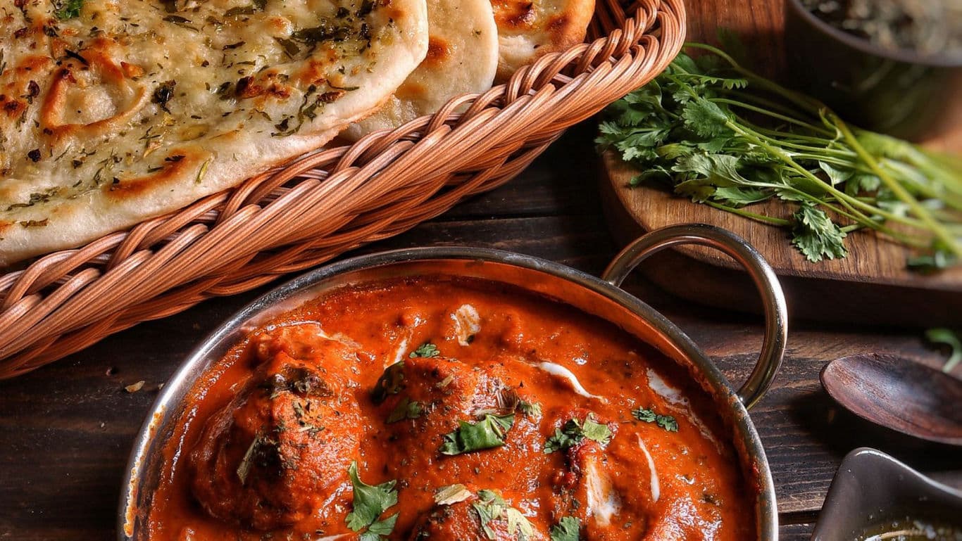 Butter chicken with garlic naan.