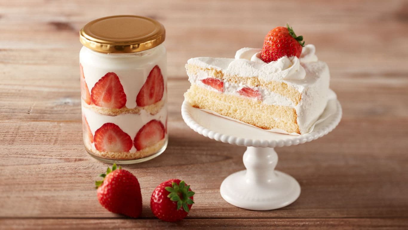 Strawberry Shortcake Slice and Jar Dessert on Table