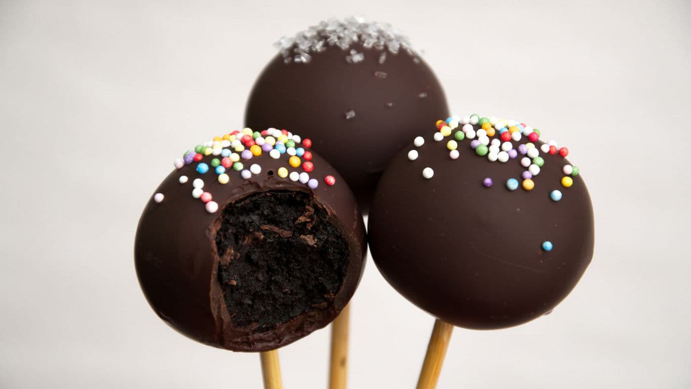 Chocolate cake pops with colorful sprinkles