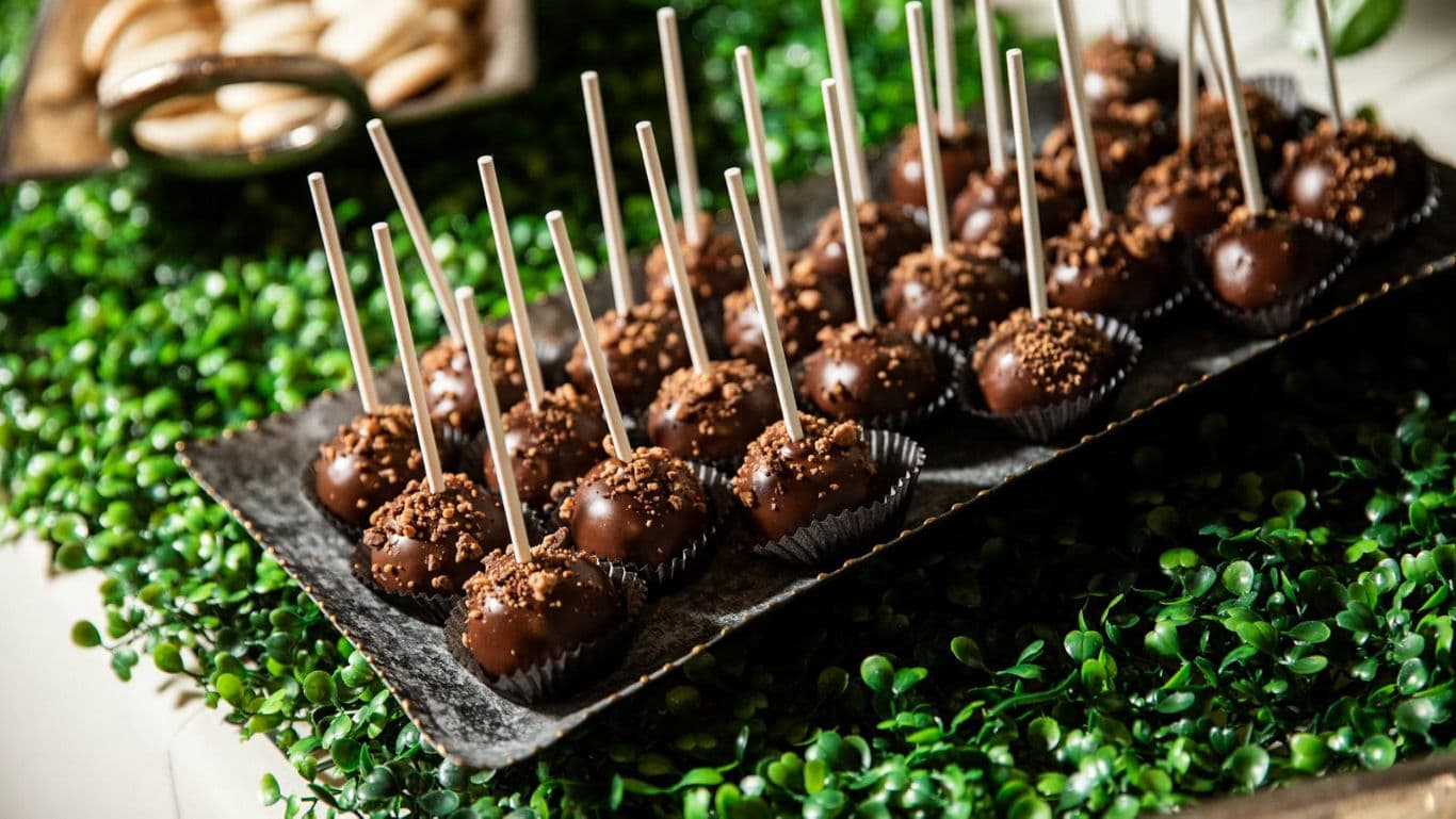 Chocolate Cake Pops on Decorative Tray