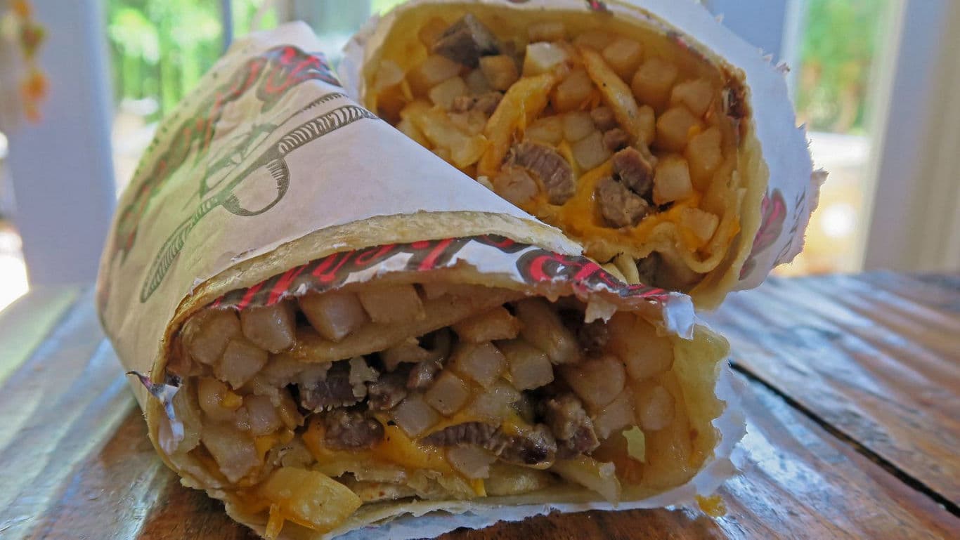 Steak and Potato Burrito Cut in Half
