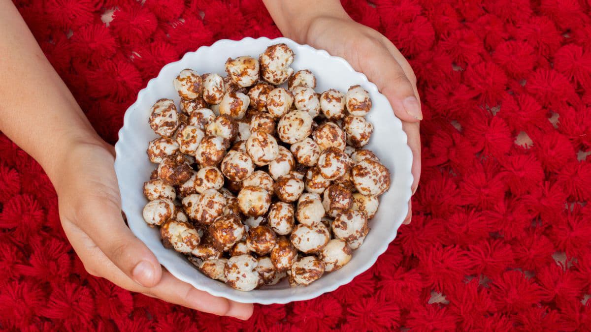 Bowl of caramel makhana