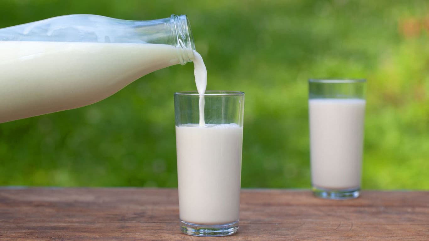 Fresh milk poured into glass outdoors
