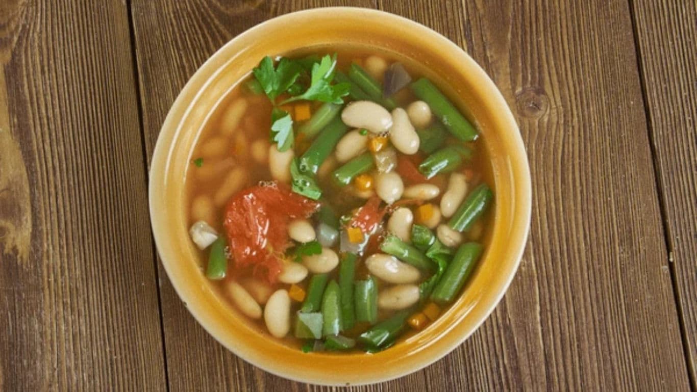 Hearty Vegetable Bean Soup in Ceramic Bowl