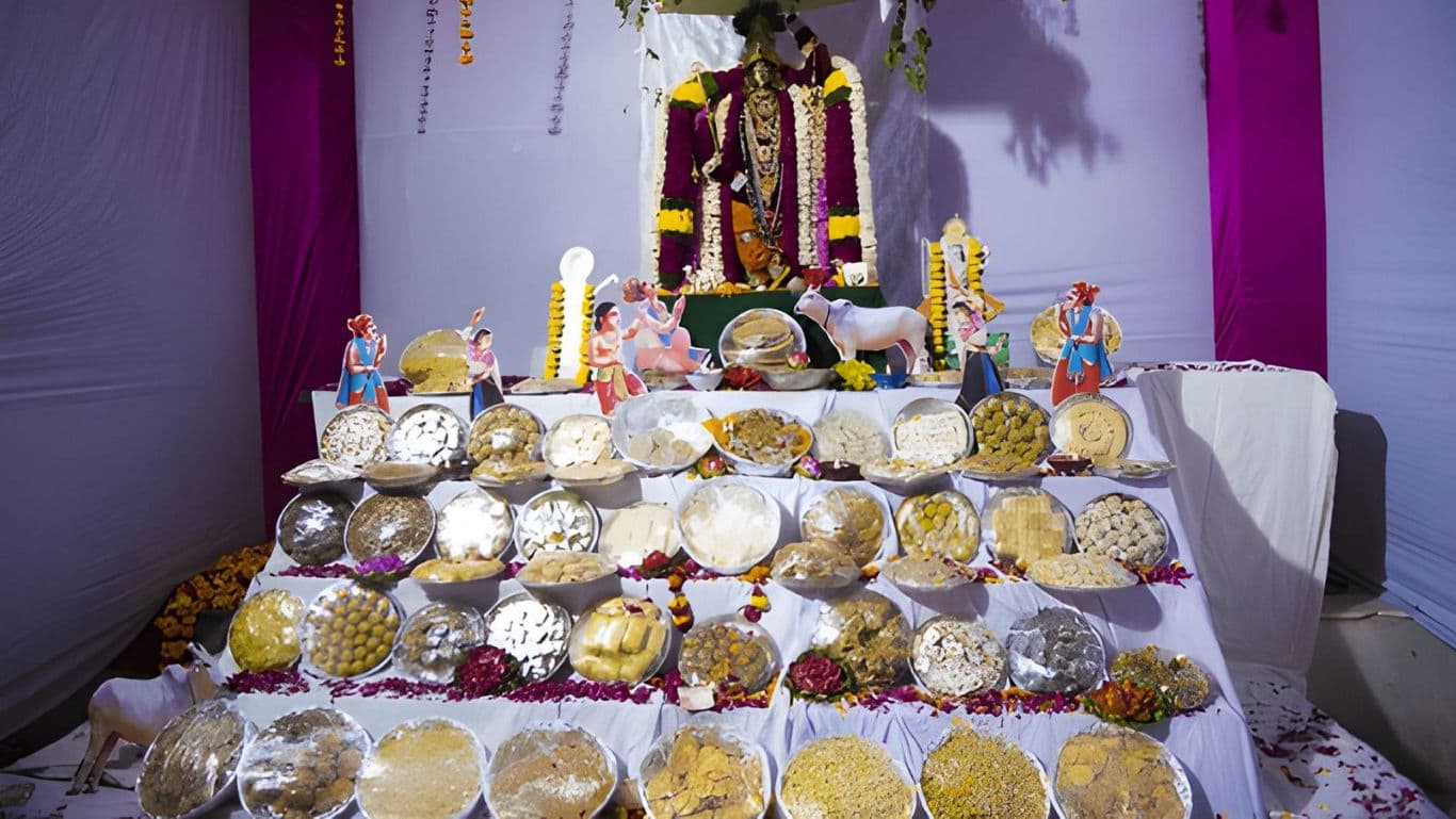 Grand home display of Chappan Bhog