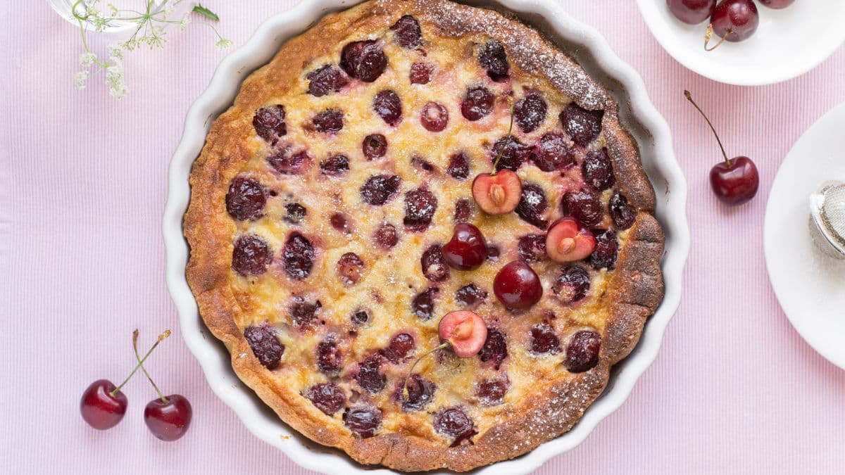 Pan of cherry clafoutis