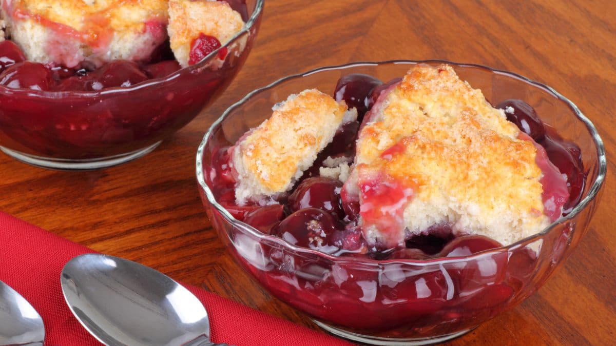 Two bowls of cherry cobbler