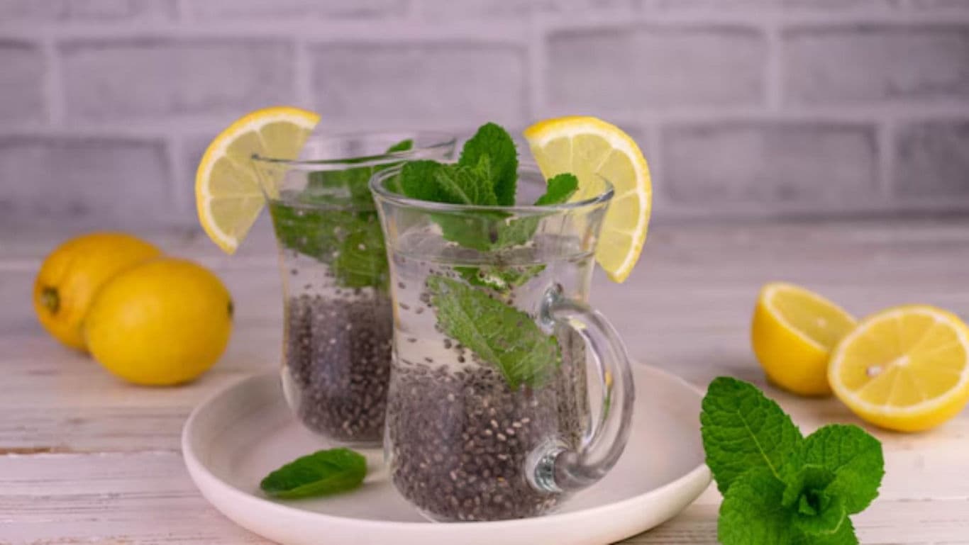 Refreshing Lemon Chia Seed Drink with Mint Leaves
