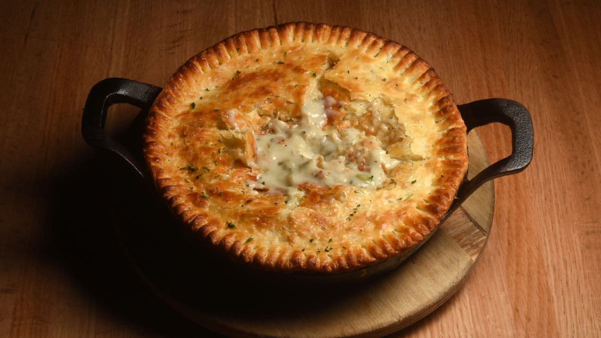 a pan of chicken pot pie