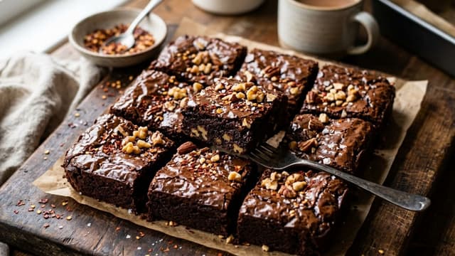 Dark chocolate brownies with a glossy top