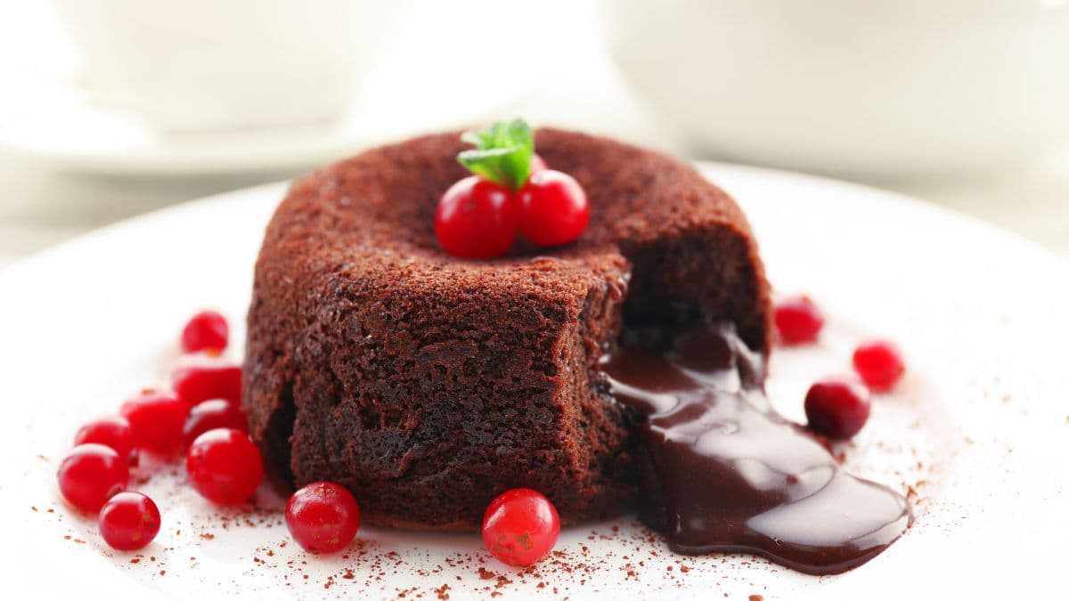 Lava cake on a plate with molten chocolate