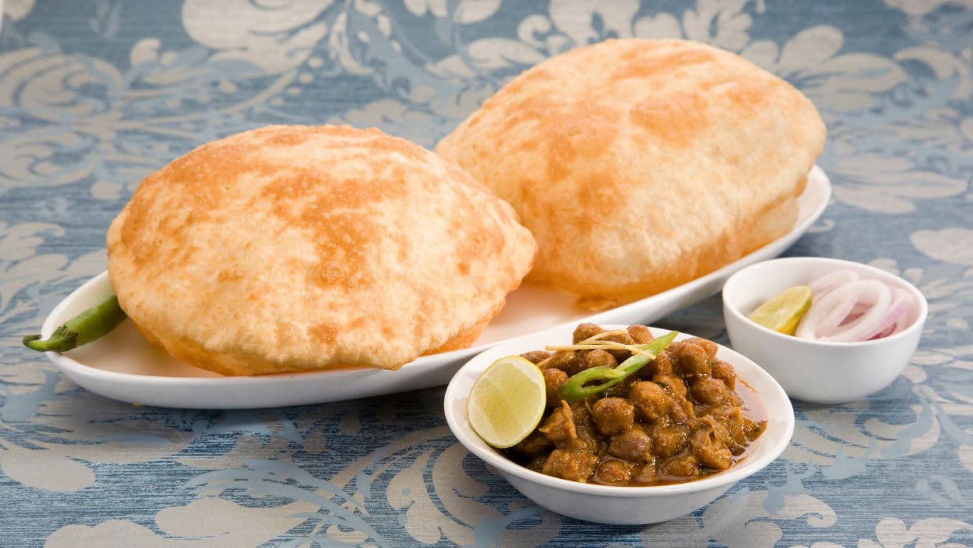 Indian Bhature with Chole and Sides