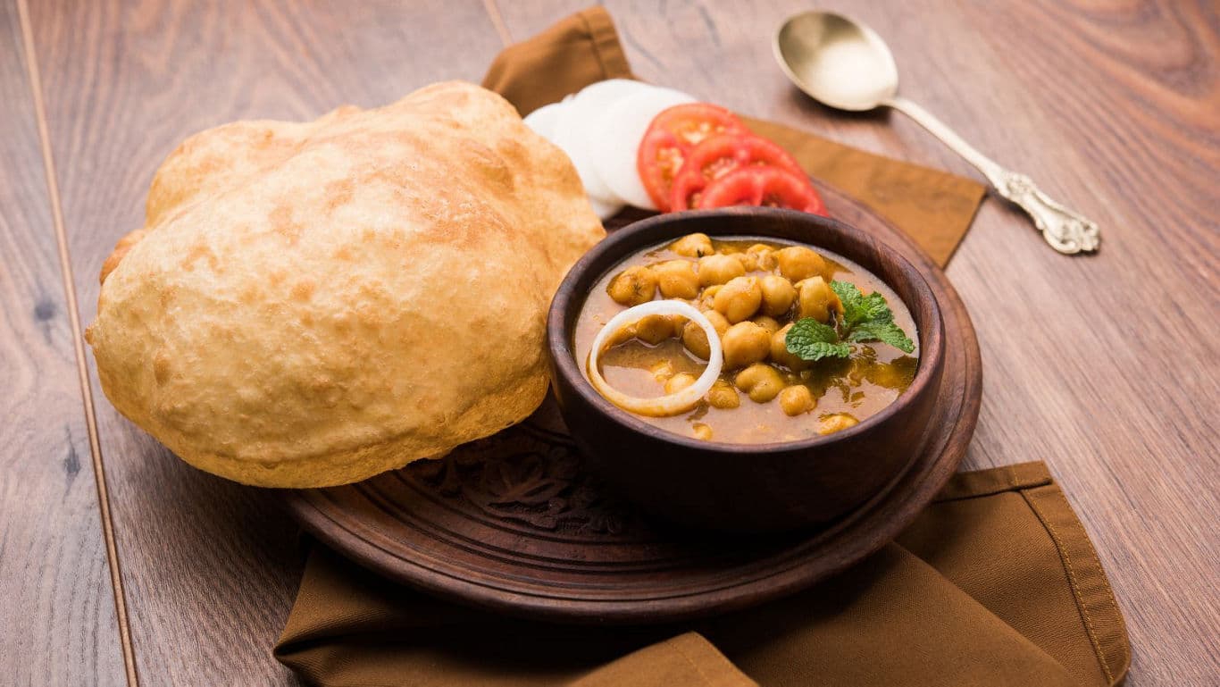 Traditional Indian meal with chickpea curry