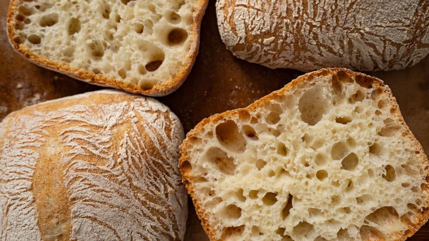 Close-up of rustic ciabatta bread loaves