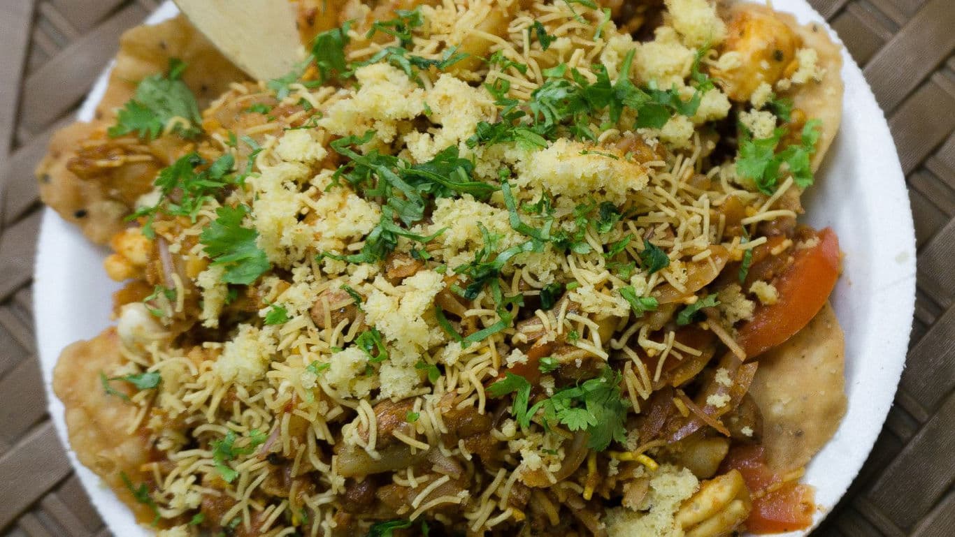Indian street food chaat with sev topping