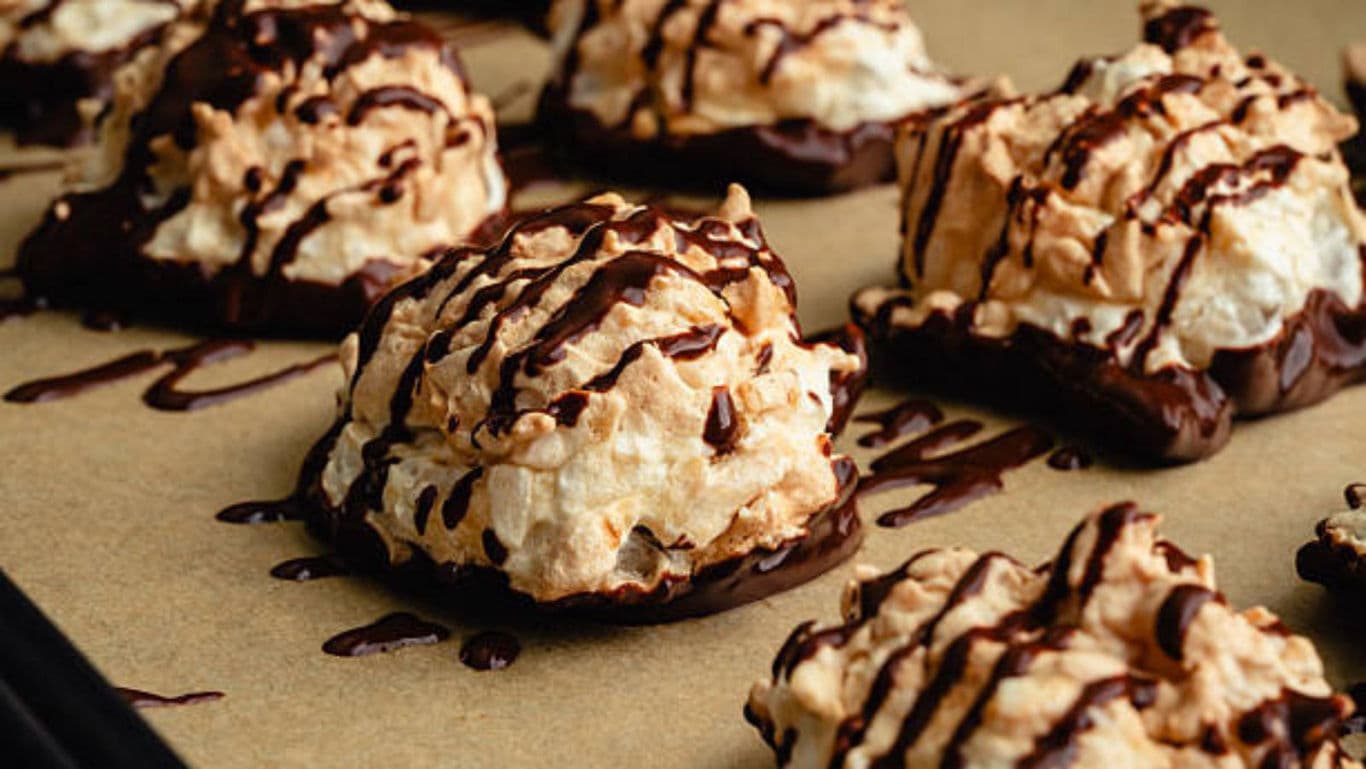 Chocolate Drizzled Meringue Cookies on Tray