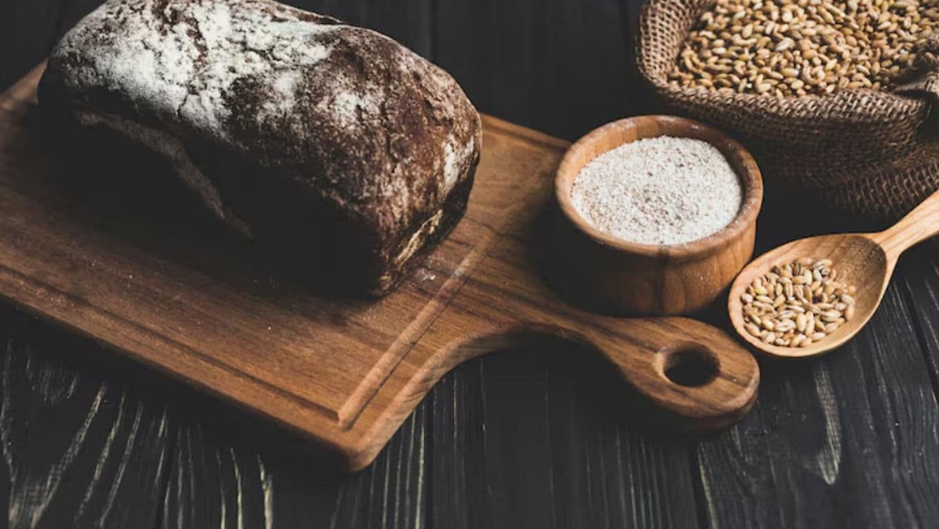 Rustic Rye Bread with Flour and Wheat Grains