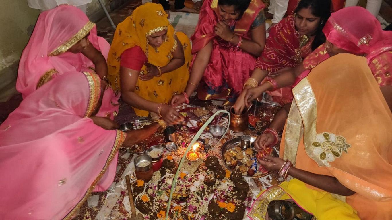 Traditional Indian women performing ritual ceremony