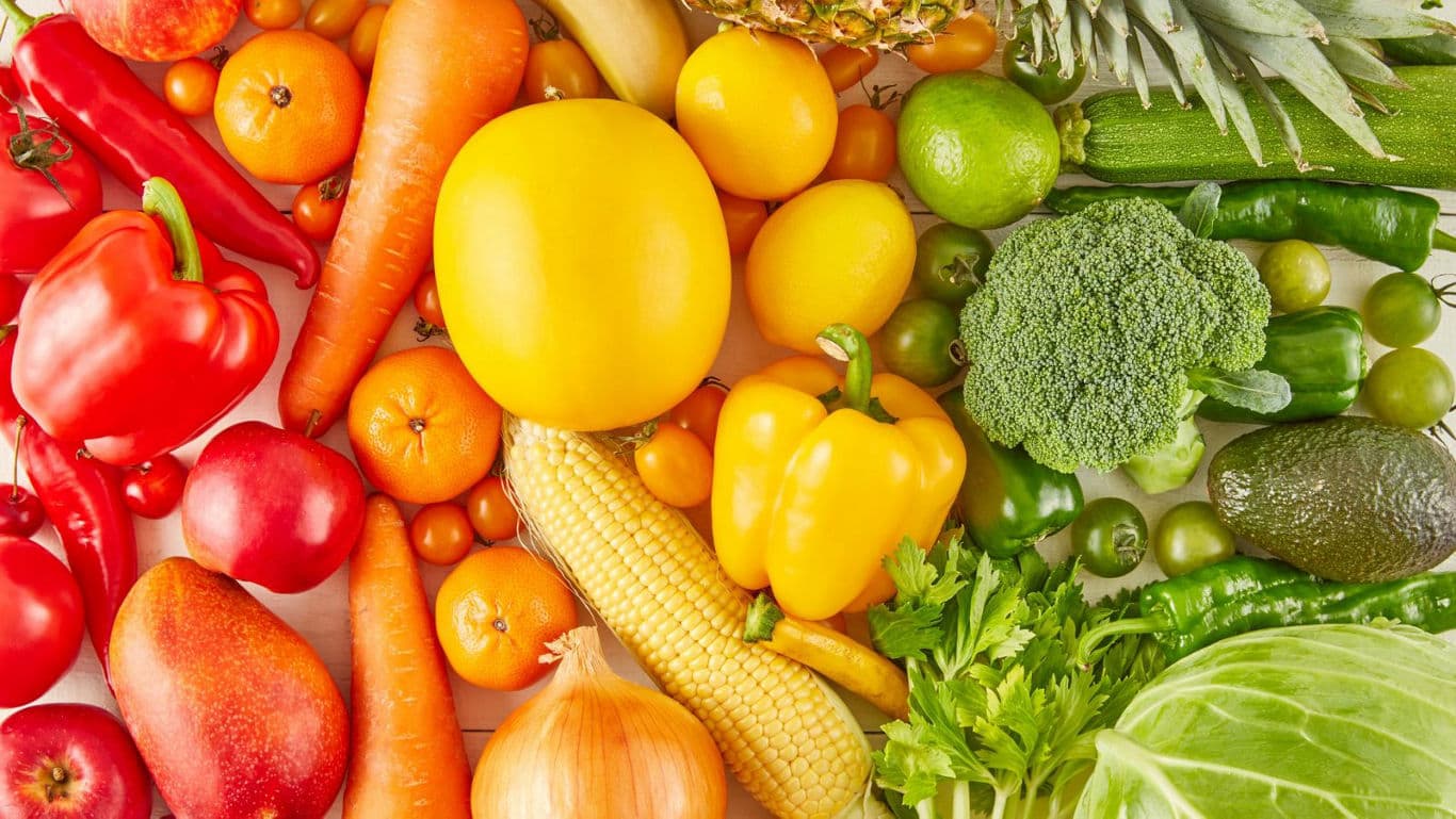 Colorful assortment of fresh vegetables and fruits