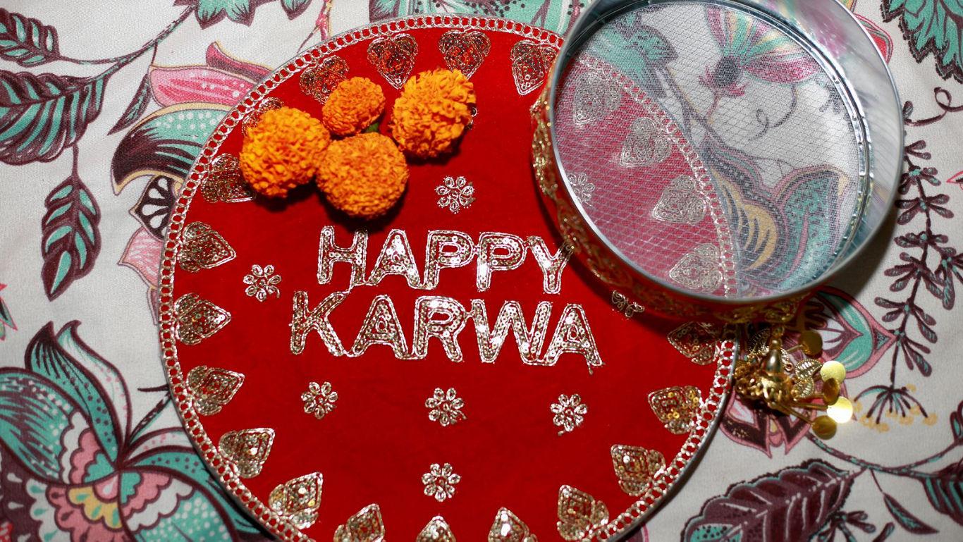 Karwa Chauth celebration plate with sieve
