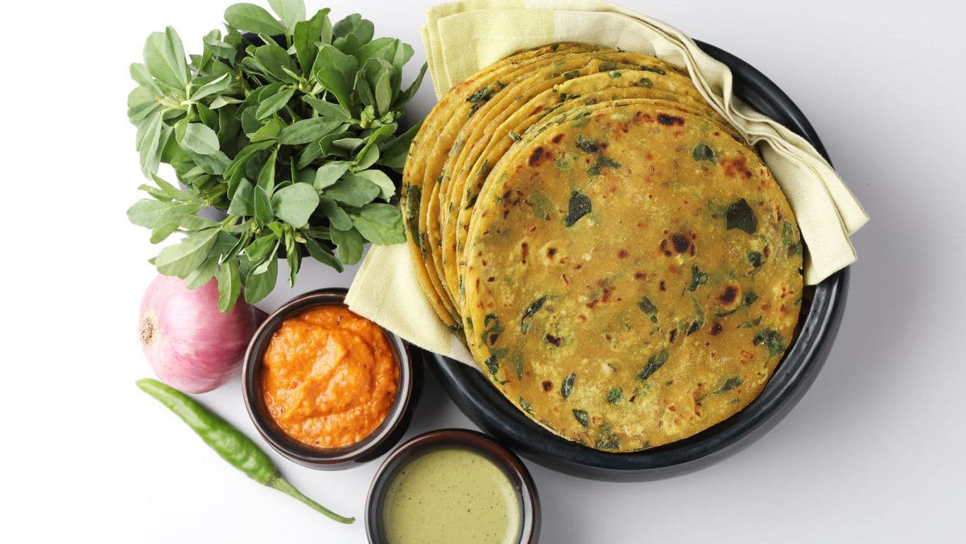 Methi paratha on the table