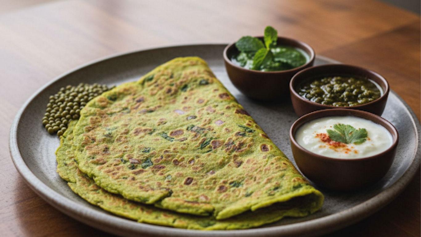 Healthy green lentil flatbread with dips